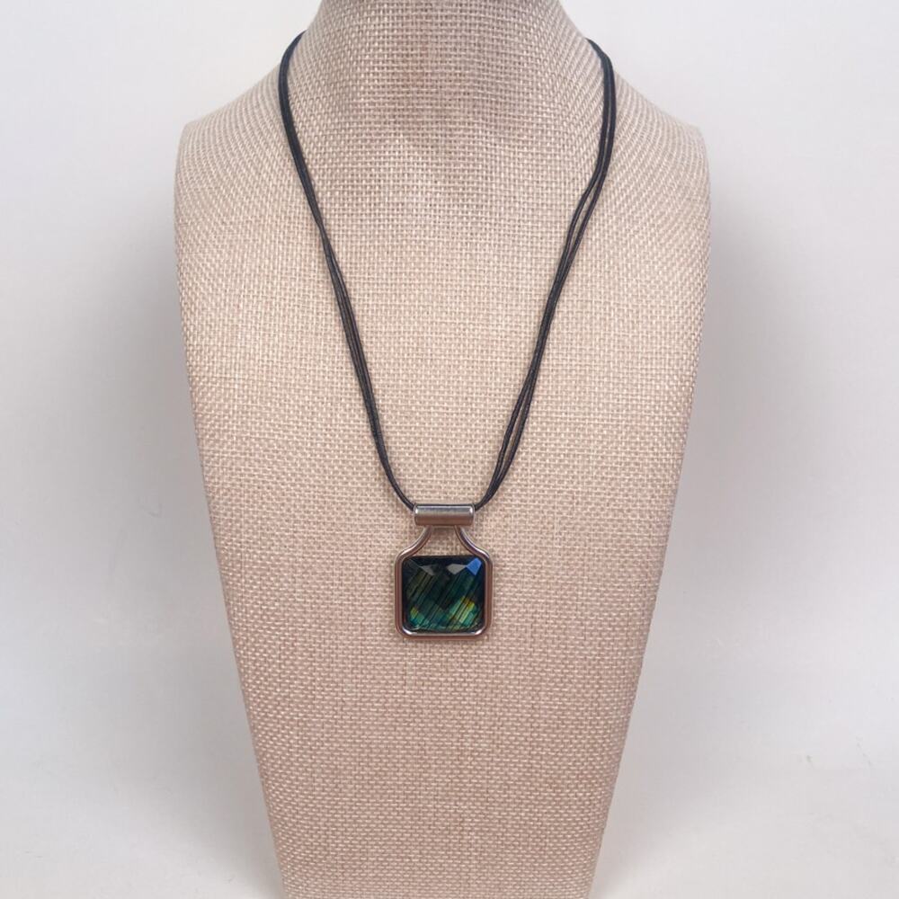 90s Style Cord Necklace Green Bead